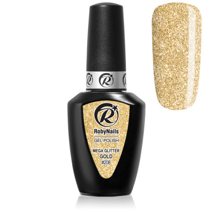 RobyNails Gel Polish Mega Glitter Gold 208