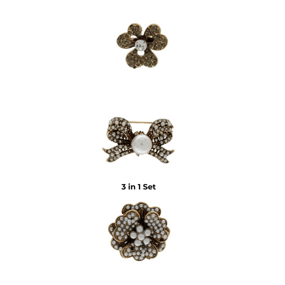 Dansk Copenhagen Tracey 3in1 Bow Pearl Brooch Set