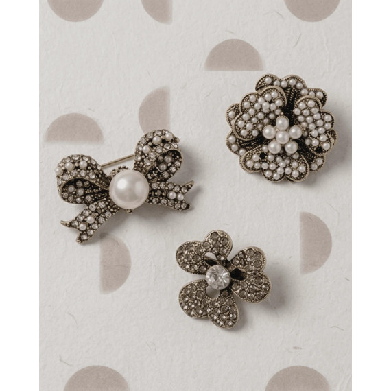 Dansk Copenhagen Tracey 3in1 Bow Pearl Brooch Set