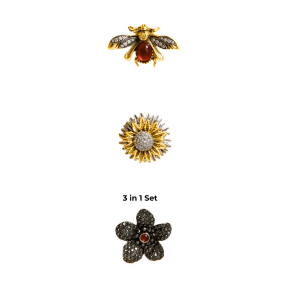 Dansk Copenhagen Tracey 3in1 bee & Flower Brooch Set