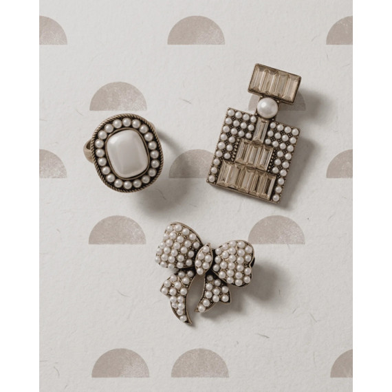 Dansk Copenhagen Tracey 3in1 Smooked Diamand & Pearl Brooch Set