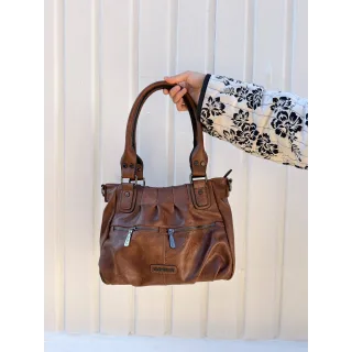 GPC Ruffle Handbag Cognac