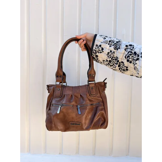 GPC Ruffle Handbag Cognac
